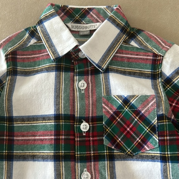 Boys button up plaid Christmas dress shirt 18-24 months new nwot never worn - Picture 2 of 2